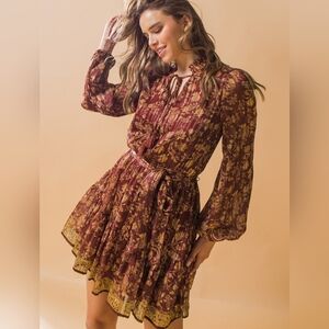 Flying Tomato Beautiful Confessions Woven Mini Dress in Brown Medium